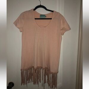 Judith March Ladies Boutique Size M Short Sleeve Shirt Pink Fringe Lace Detail
